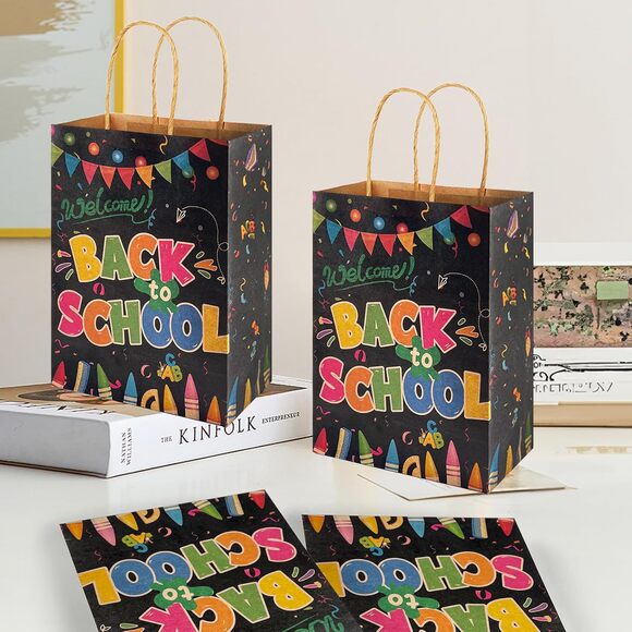 30 Back to School Gift Bags Kraft Paper Treat Bags with Handles Party Favors - Picture 2 of 7